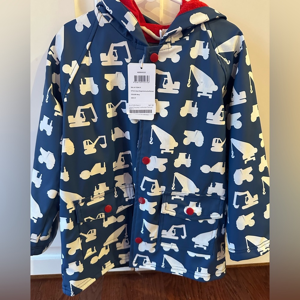 NWT Korango Kids' Blue Construction Print Raincoat